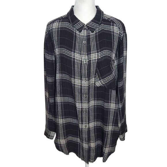 Good Hart Black and White Plaid Button Down Tunic Shirt Size Small - Picture 1 of 9